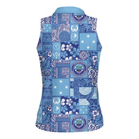 Federated States of Micronesia Merry Christmas Women Sleeveless Polo Shirt Pacific Patchwork Xmas Vibes - Polynesian Pride