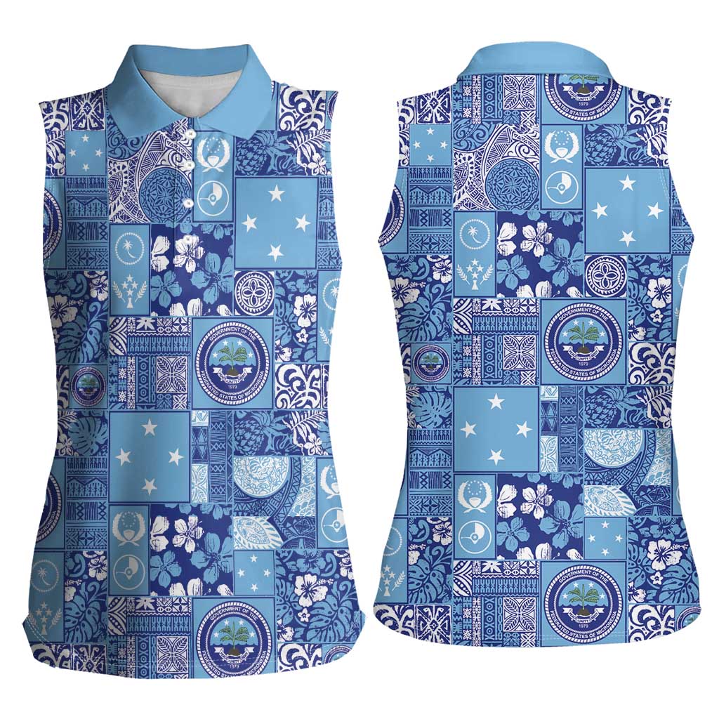 Federated States of Micronesia Merry Christmas Women Sleeveless Polo Shirt Pacific Patchwork Xmas Vibes - Polynesian Pride