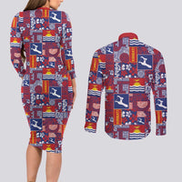 Kiribati Tekeraoi n te Kiritimati Couples Matching Long Sleeve Bodycon Dress and Long Sleeve Button Shirt Pacific Patchwork Xmas Vibes - Polynesian Pride