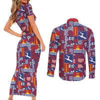 Kiribati Tekeraoi n te Kiritimati Couples Matching Short Sleeve Bodycon Dress and Long Sleeve Button Shirt Pacific Patchwork Xmas Vibes - Polynesian Pride