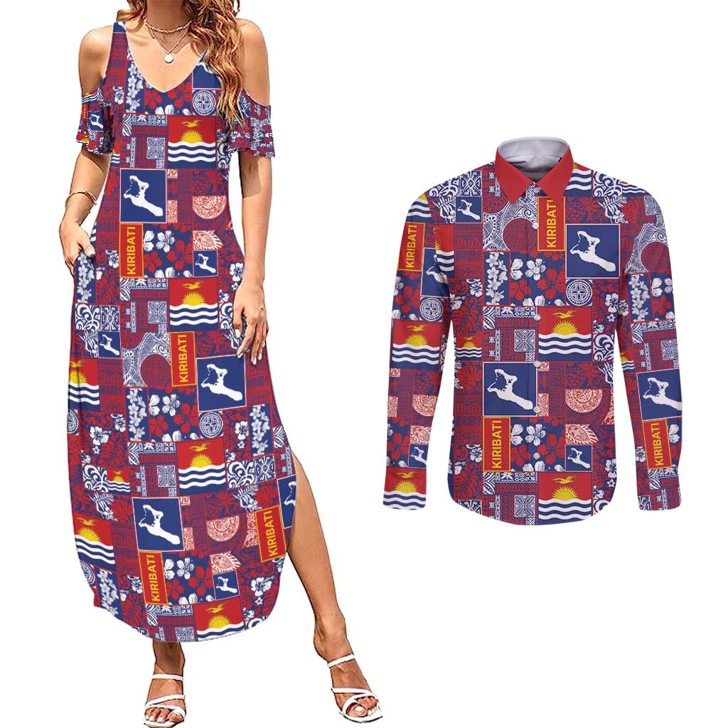Kiribati Tekeraoi n te Kiritimati Couples Matching Summer Maxi Dress and Long Sleeve Button Shirt Pacific Patchwork Xmas Vibes - Polynesian Pride