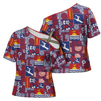 Kiribati Tekeraoi n te Kiritimati Cross Shoulder Shirt Pacific Patchwork Xmas Vibes - Polynesian Pride