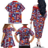 Kiribati Tekeraoi n te Kiritimati Family Matching Off The Shoulder Long Sleeve Dress and Hawaiian Shirt Pacific Patchwork Xmas Vibes - Polynesian Pride