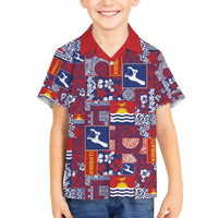 Kiribati Tekeraoi n te Kiritimati Family Matching Off The Shoulder Long Sleeve Dress and Hawaiian Shirt Pacific Patchwork Xmas Vibes - Polynesian Pride