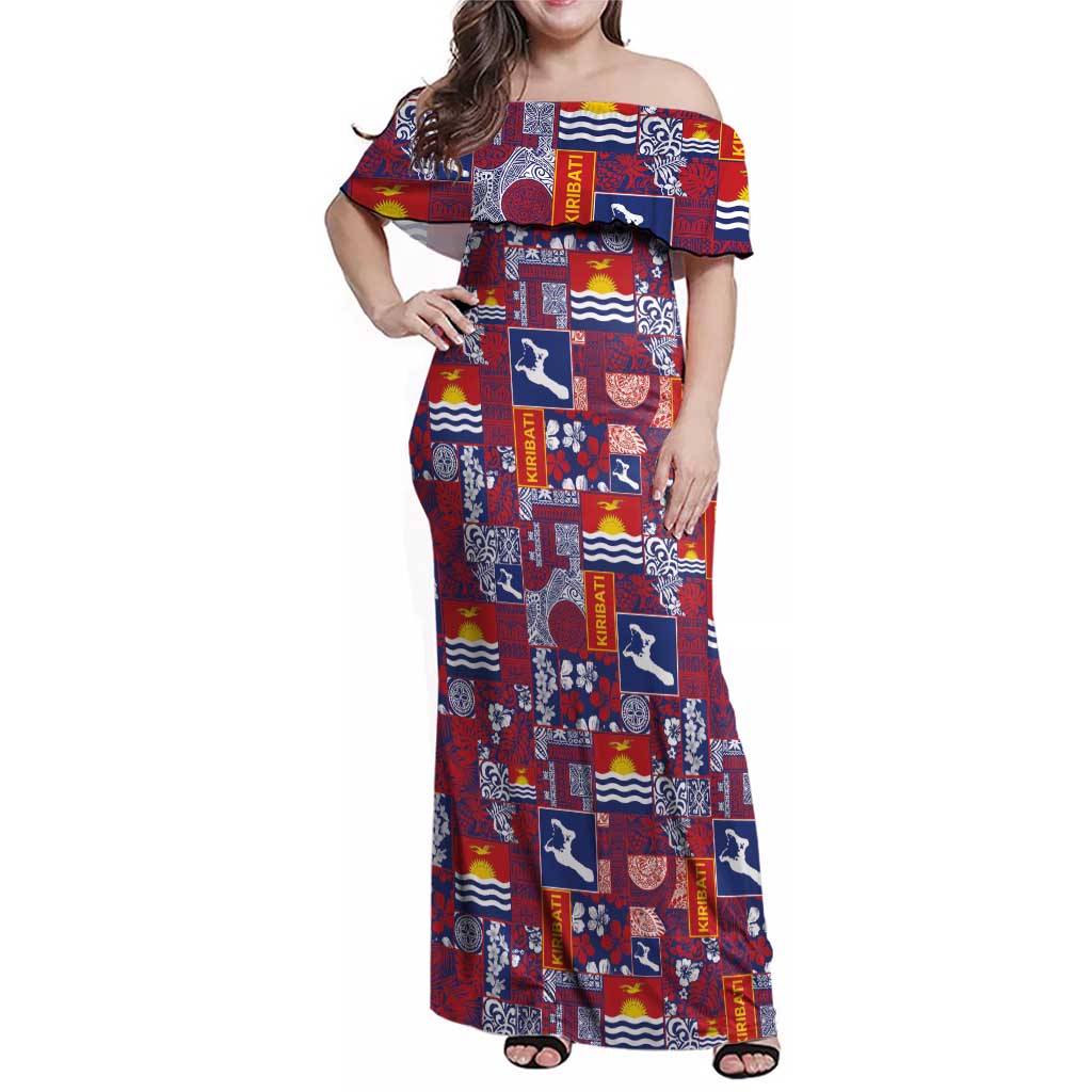 Kiribati Tekeraoi n te Kiritimati Family Matching Off Shoulder Maxi Dress and Hawaiian Shirt Pacific Patchwork Xmas Vibes - Polynesian Pride