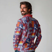 Kiribati Tekeraoi n te Kiritimati Long Sleeve Polo Shirt Pacific Patchwork Xmas Vibes - Polynesian Pride