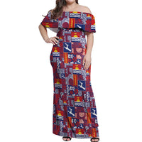 Kiribati Tekeraoi n te Kiritimati Off Shoulder Maxi Dress Pacific Patchwork Xmas Vibes - Polynesian Pride