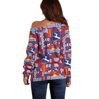 Kiribati Tekeraoi n te Kiritimati Off Shoulder Sweater Pacific Patchwork Xmas Vibes - Polynesian Pride