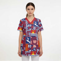 Kiribati Tekeraoi n te Kiritimati Scrub Top Pacific Patchwork Xmas Vibes - Polynesian Pride