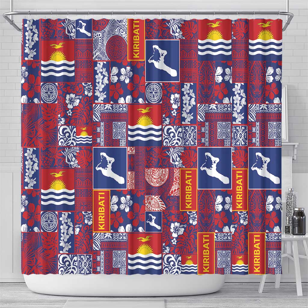 Kiribati Tekeraoi n te Kiritimati Shower Curtain Pacific Patchwork Xmas Vibes - Polynesian Pride