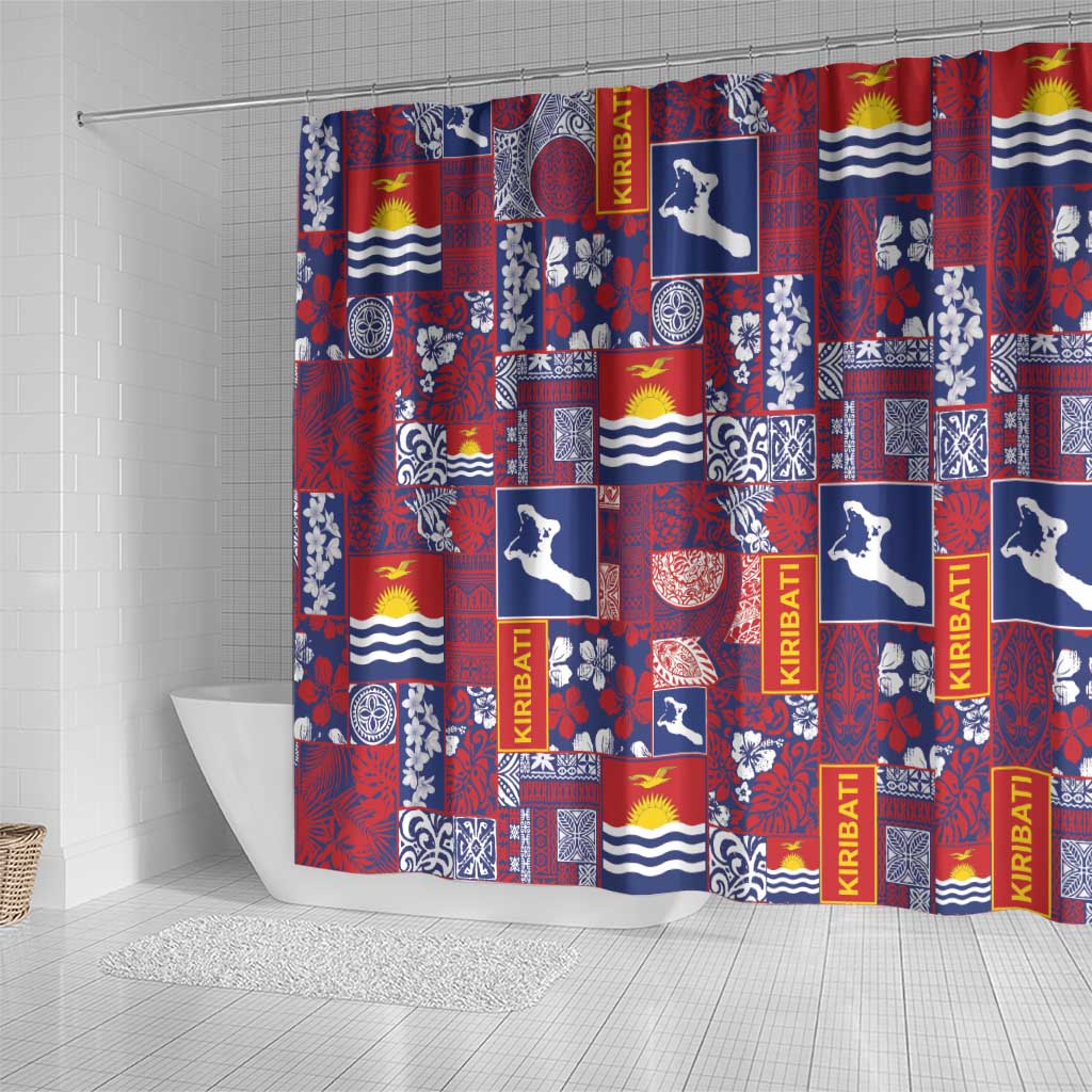 Kiribati Tekeraoi n te Kiritimati Shower Curtain Pacific Patchwork Xmas Vibes - Polynesian Pride