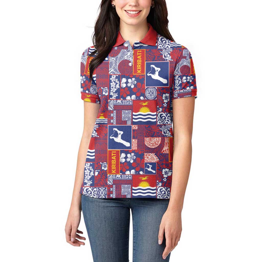Kiribati Tekeraoi n te Kiritimati Women Polo Shirt Pacific Patchwork Xmas Vibes - Polynesian Pride