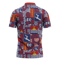 Kiribati Tekeraoi n te Kiritimati Zipper Polo Shirt Pacific Patchwork Xmas Vibes - Polynesian Pride