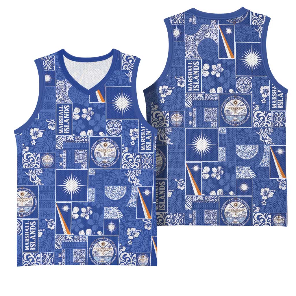 Marshall Islands Merry Christmas Basketball Jersey Pacific Patchwork Xmas Vibes - Polynesian Pride
