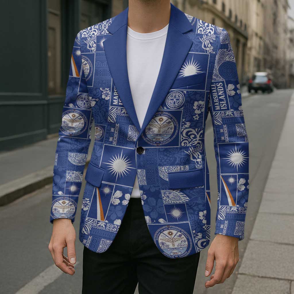 Marshall Islands Merry Christmas Blazer Pacific Patchwork Xmas Vibes - Polynesian Pride
