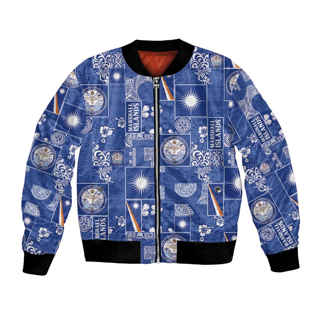 Marshall Islands Merry Christmas Bomber Jacket Pacific Patchwork Xmas Vibes - Polynesian Pride