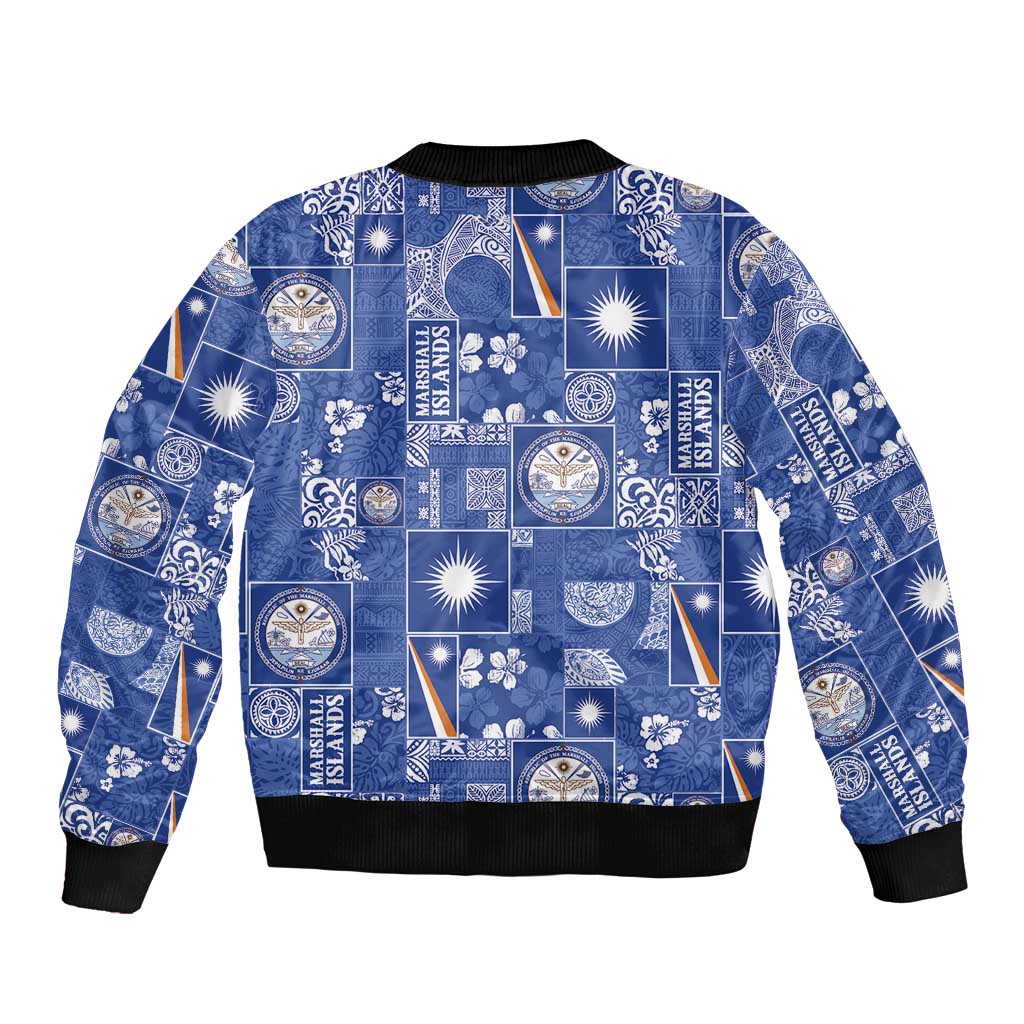 Marshall Islands Merry Christmas Bomber Jacket Pacific Patchwork Xmas Vibes - Polynesian Pride