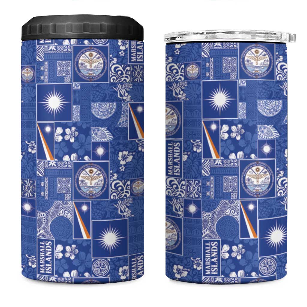 Marshall Islands Merry Christmas 4 in 1 Can Cooler Tumbler Pacific Patchwork Xmas Vibes - Polynesian Pride