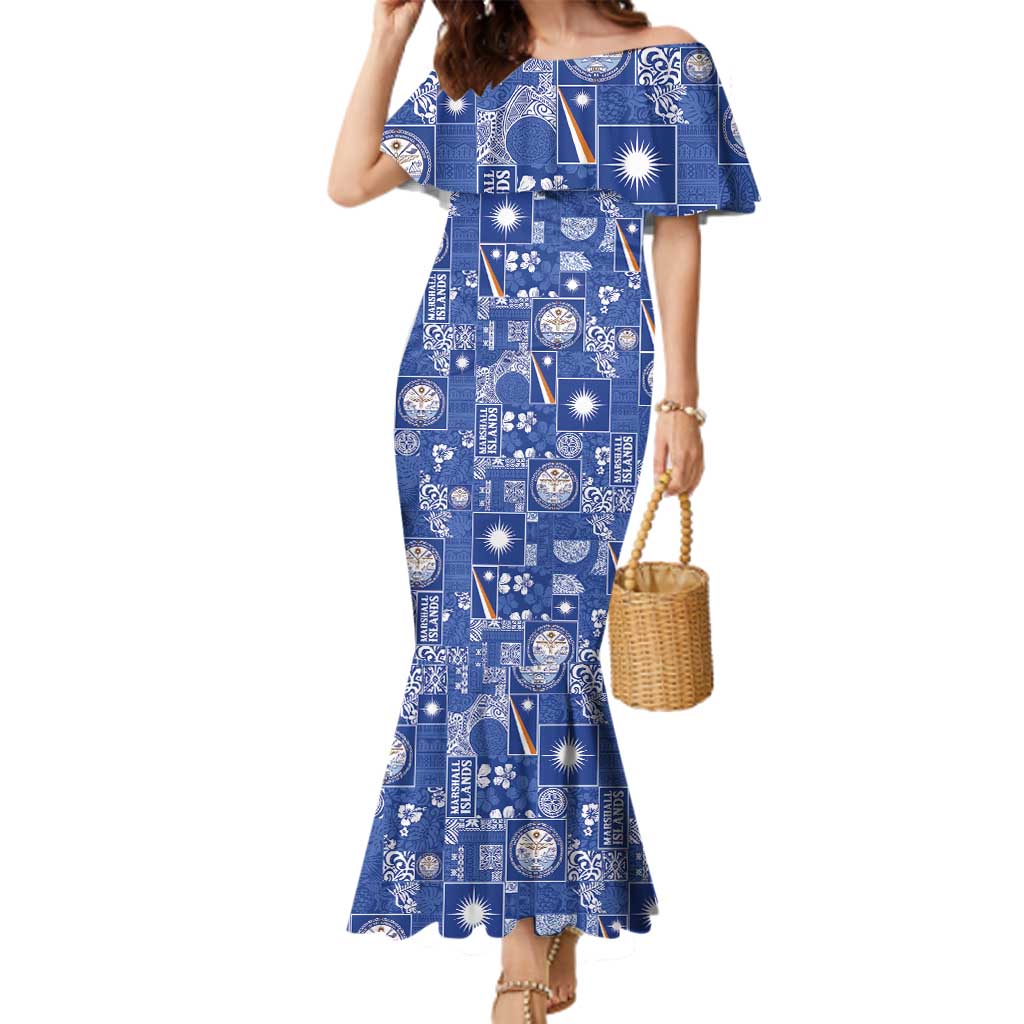 Marshall Islands Merry Christmas Family Matching Mermaid Dress and Hawaiian Shirt Pacific Patchwork Xmas Vibes - Polynesian Pride