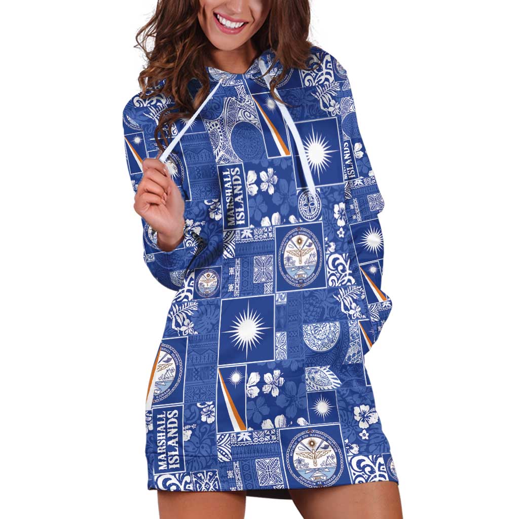 Marshall Islands Merry Christmas Hoodie Dress Pacific Patchwork Xmas Vibes - Polynesian Pride