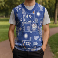 Marshall Islands Merry Christmas Knitted V-Neck Vest Pacific Patchwork Xmas Vibes - Polynesian Pride