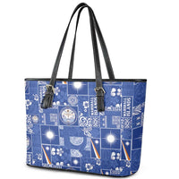 Marshall Islands Merry Christmas Leather Tote Bag Pacific Patchwork Xmas Vibes - Polynesian Pride