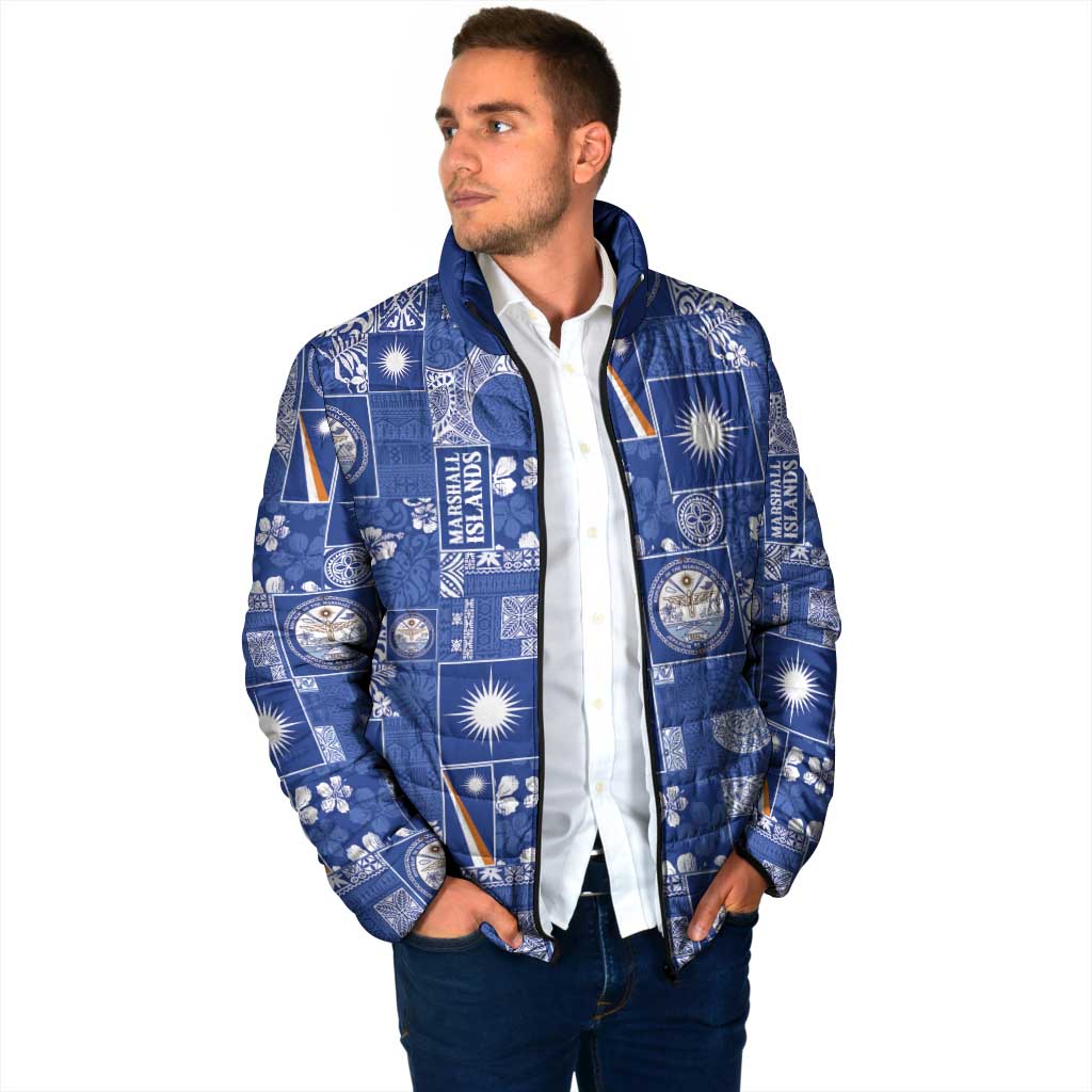 Marshall Islands Merry Christmas Padded Jacket Pacific Patchwork Xmas Vibes - Polynesian Pride