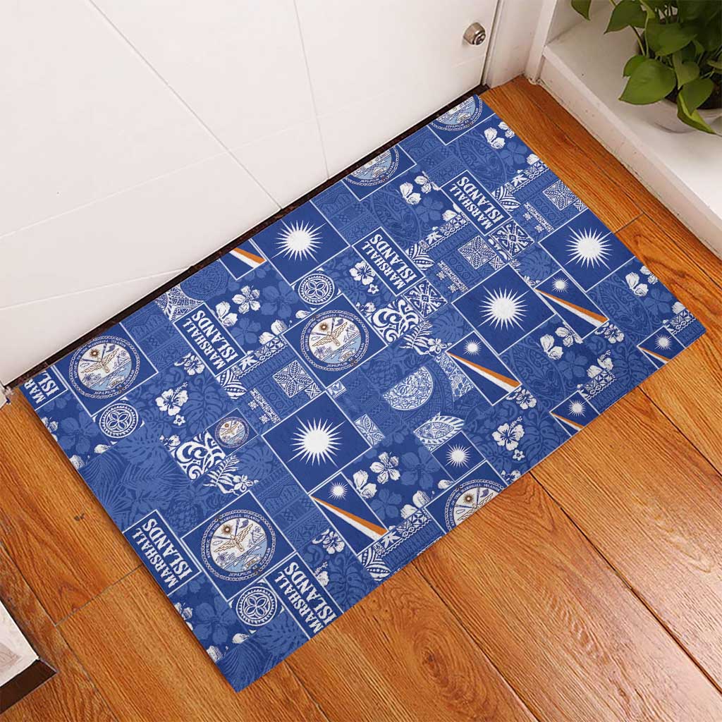 Marshall Islands Merry Christmas Rubber Doormat Pacific Patchwork Xmas Vibes - Polynesian Pride