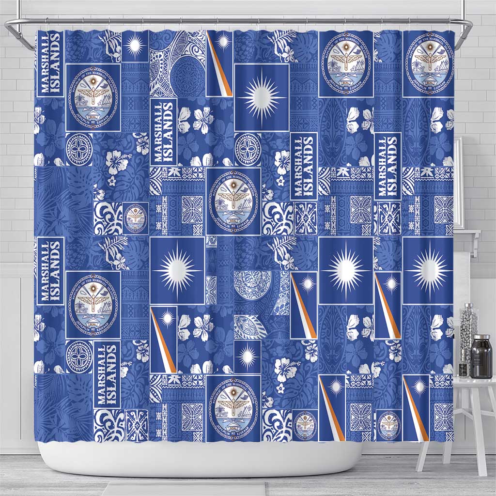 Marshall Islands Merry Christmas Shower Curtain Pacific Patchwork Xmas Vibes - Polynesian Pride