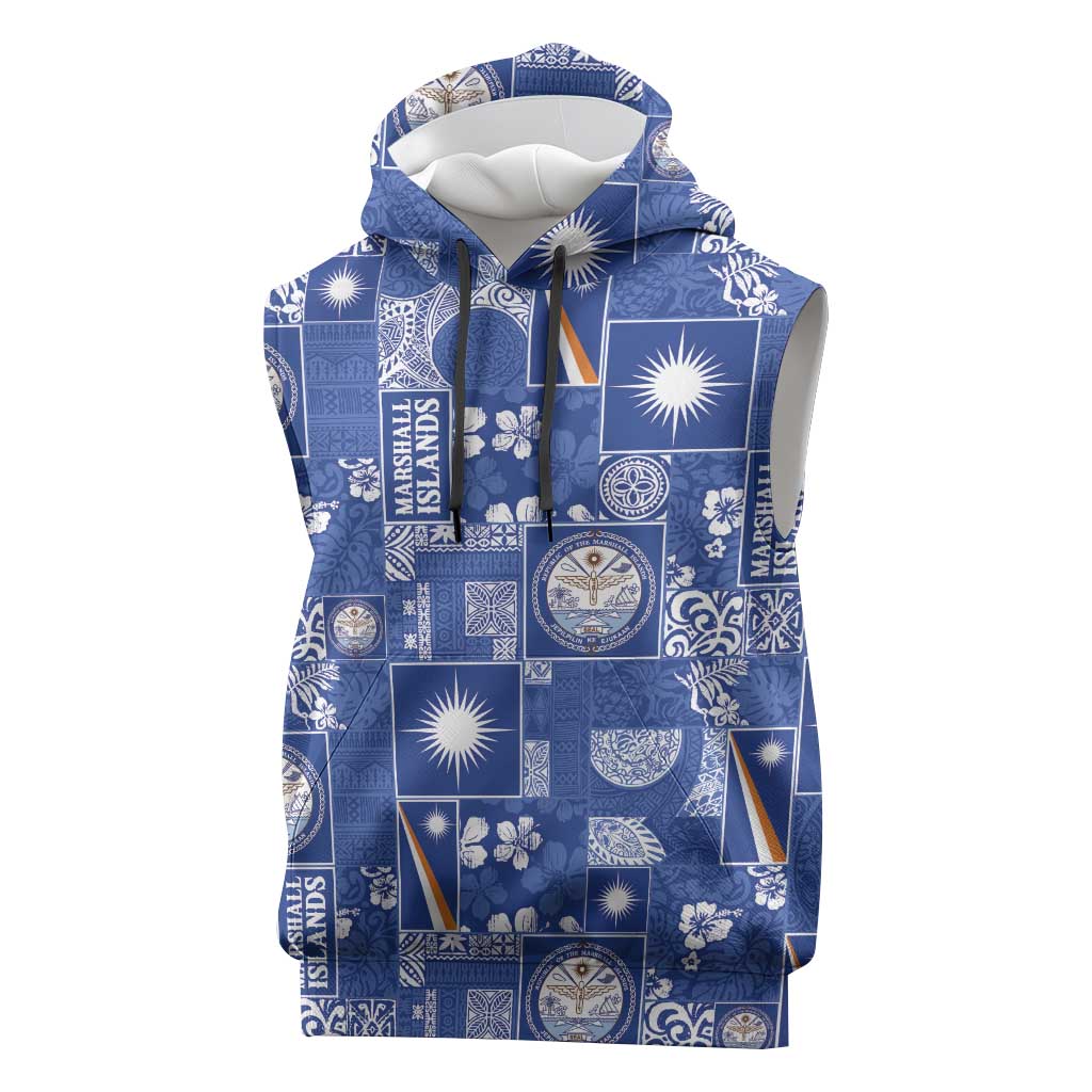 Marshall Islands Merry Christmas Sleeveless Hoodie Pacific Patchwork Xmas Vibes - Polynesian Pride