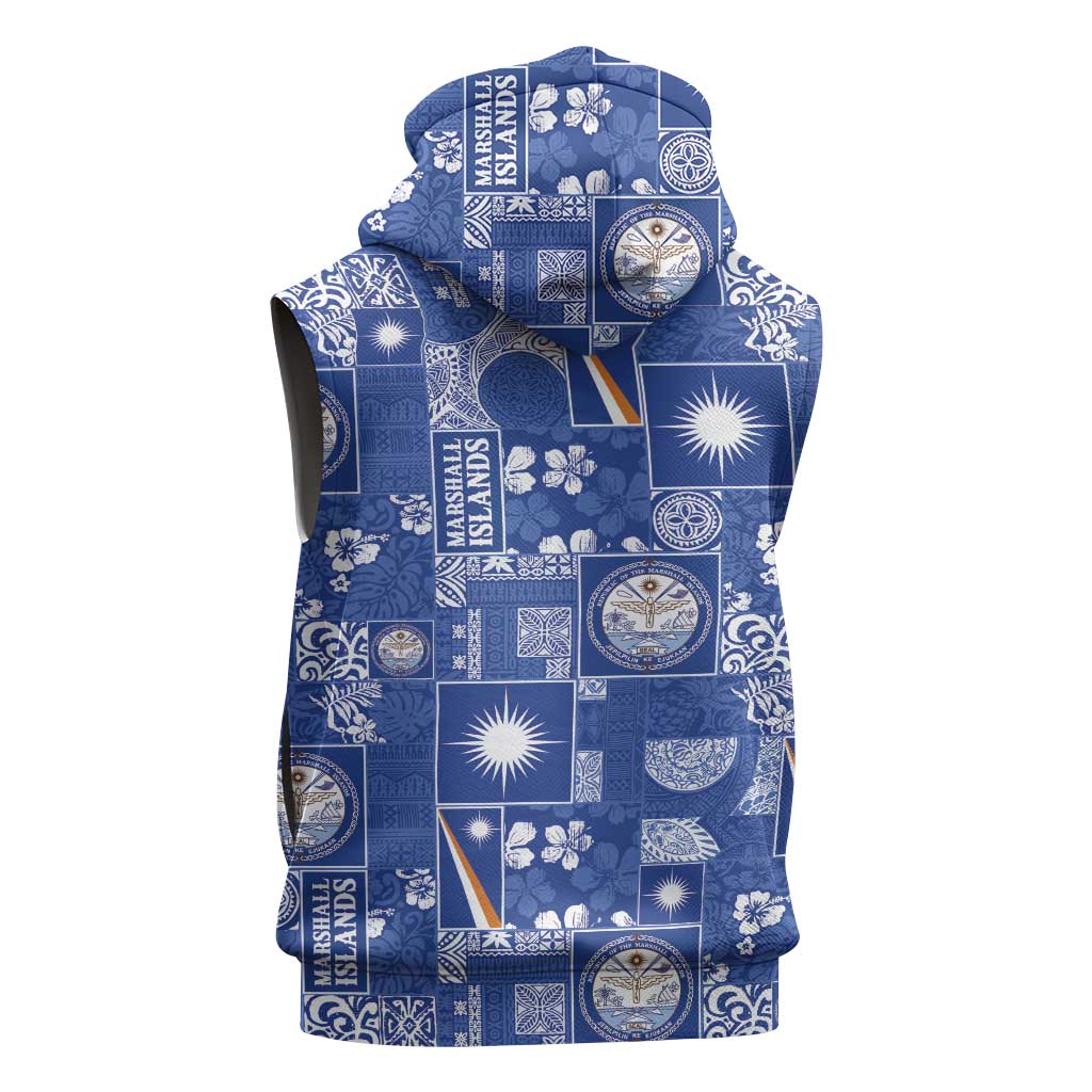 Marshall Islands Merry Christmas Sleeveless Zip Hoodie Pacific Patchwork Xmas Vibes - Polynesian Pride