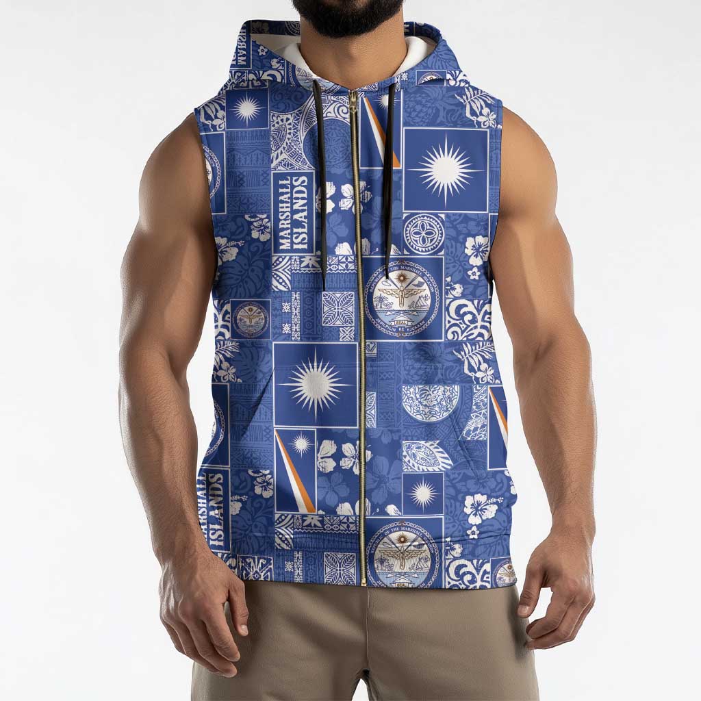 Marshall Islands Merry Christmas Sleeveless Zip Hoodie Pacific Patchwork Xmas Vibes - Polynesian Pride