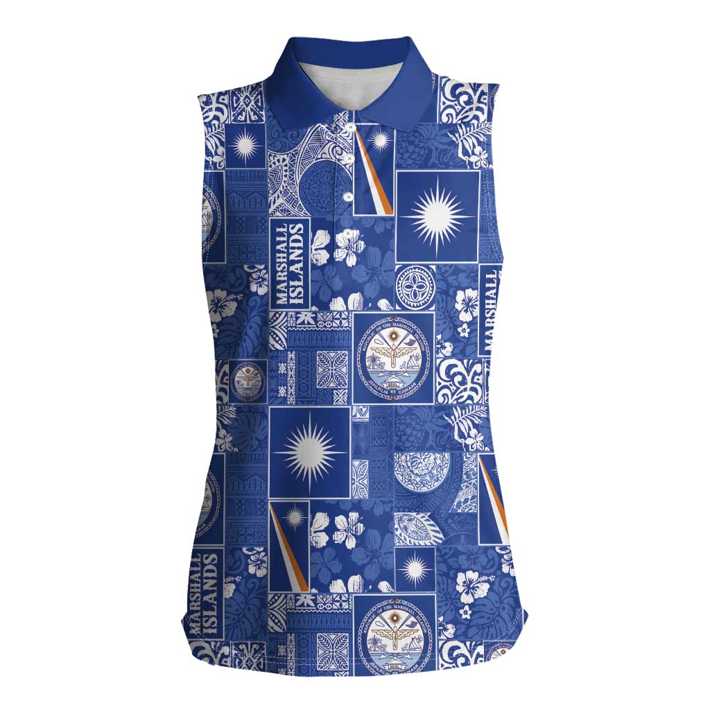 Marshall Islands Merry Christmas Women Sleeveless Polo Shirt Pacific Patchwork Xmas Vibes - Polynesian Pride