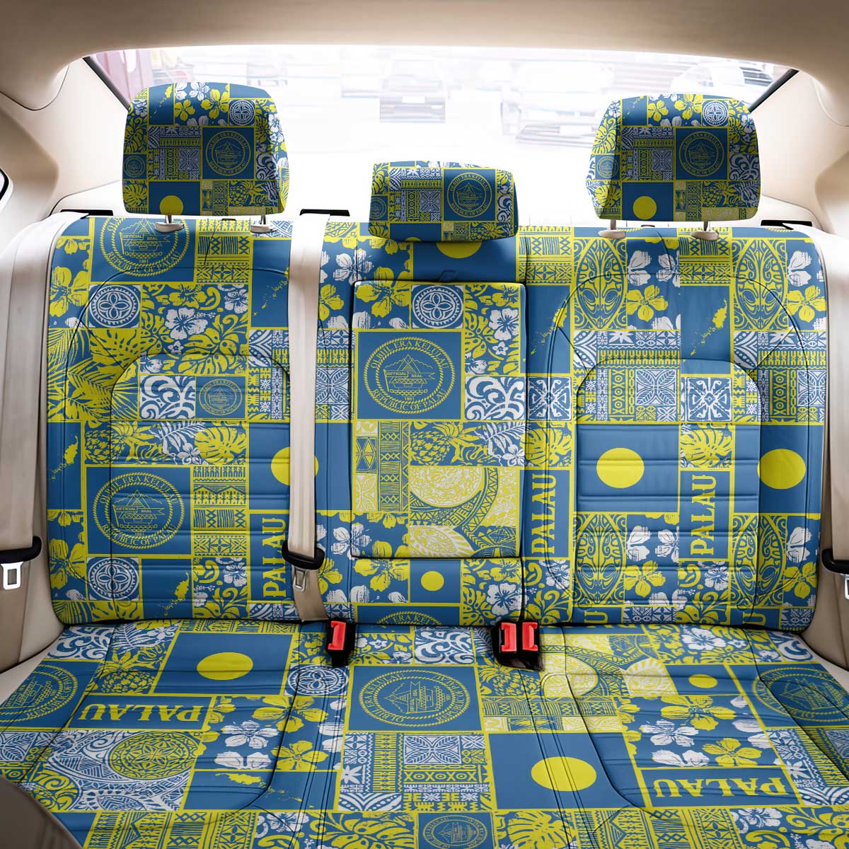 Palau Ungil Kurismas Back Car Seat Cover Pacific Patchwork Xmas Vibes LT9 - Polynesian Pride