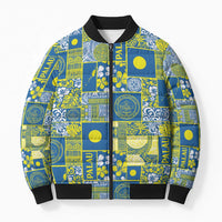 Palau Ungil Kurismas Bomber Puffer Jacket Pacific Patchwork Xmas Vibes LT9 Unisex Green - Polynesian Pride