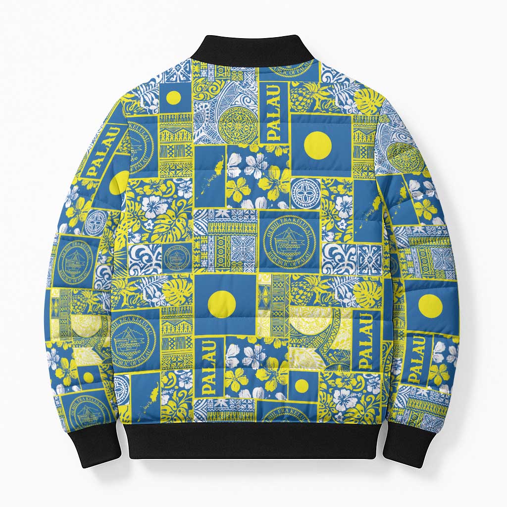 Palau Ungil Kurismas Bomber Puffer Jacket Pacific Patchwork Xmas Vibes LT9 - Polynesian Pride