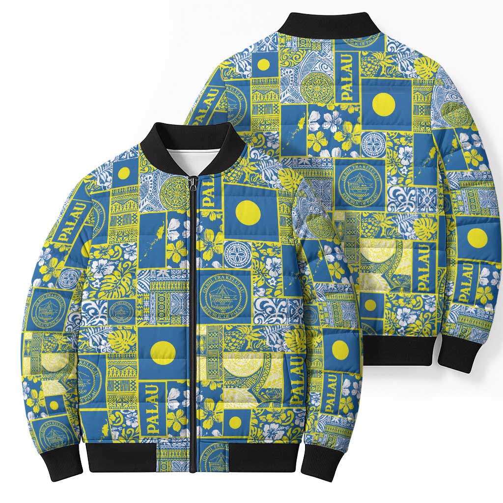 Palau Ungil Kurismas Bomber Puffer Jacket Pacific Patchwork Xmas Vibes LT9 - Polynesian Pride