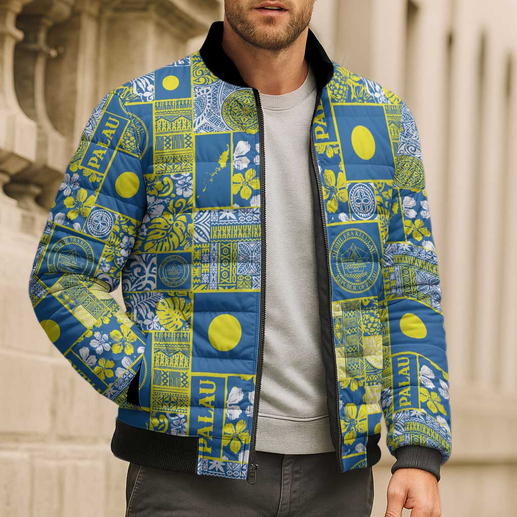 Palau Ungil Kurismas Bomber Puffer Jacket Pacific Patchwork Xmas Vibes LT9 - Polynesian Pride