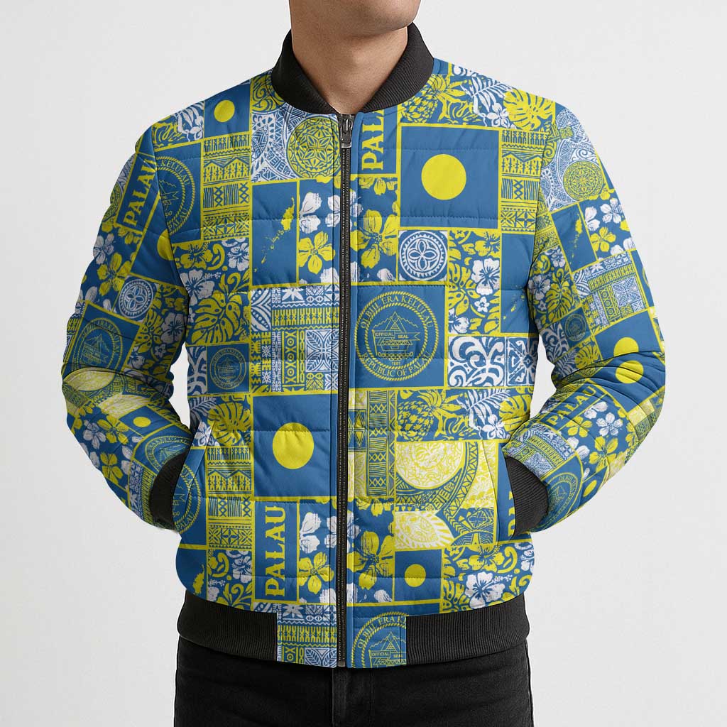 Palau Ungil Kurismas Bomber Puffer Jacket Pacific Patchwork Xmas Vibes LT9 - Polynesian Pride