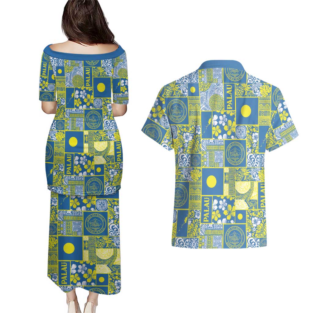 Palau Ungil Kurismas Couples Matching Puletasi and Hawaiian Shirt Pacific Patchwork Xmas Vibes LT9 - Polynesian Pride