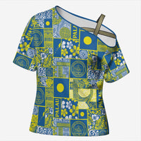Palau Ungil Kurismas Cross Shoulder Shirt Pacific Patchwork Xmas Vibes - Polynesian Pride