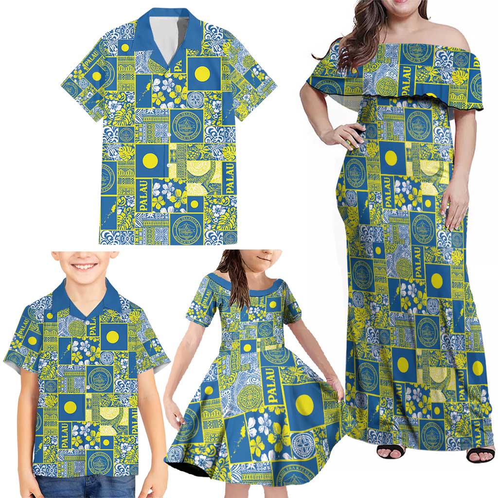 Palau Ungil Kurismas Family Matching Off Shoulder Maxi Dress and Hawaiian Shirt Pacific Patchwork Xmas Vibes - Polynesian Pride