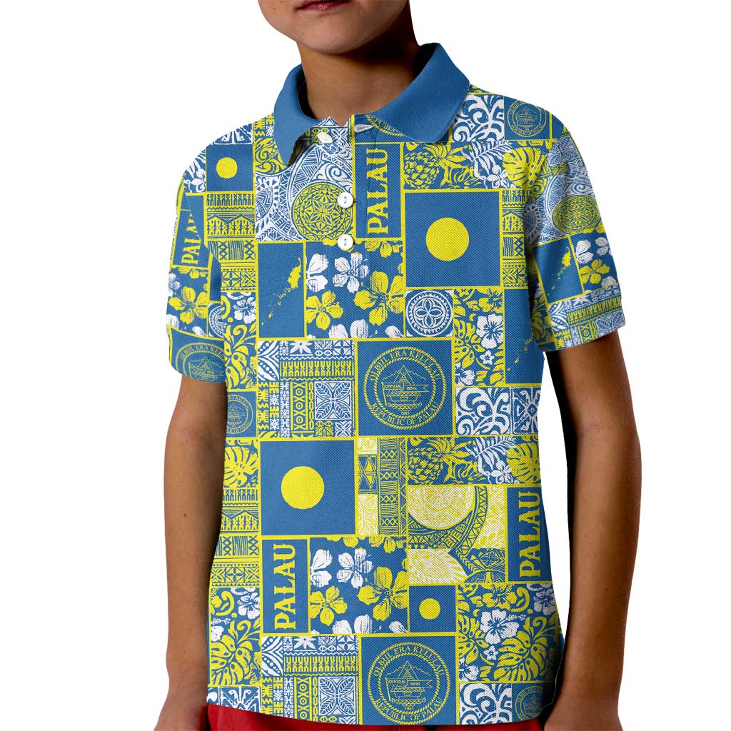 Palau Ungil Kurismas Kid Polo Shirt Pacific Patchwork Xmas Vibes - Polynesian Pride