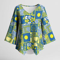 Palau Ungil Kurismas Kimono Sleeve Blouse Pacific Patchwork Xmas Vibes LT9 Female Green - Polynesian Pride