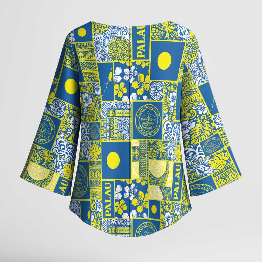 Palau Ungil Kurismas Kimono Sleeve Blouse Pacific Patchwork Xmas Vibes LT9 - Polynesian Pride