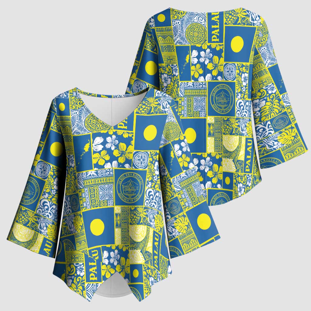 Palau Ungil Kurismas Kimono Sleeve Blouse Pacific Patchwork Xmas Vibes LT9 - Polynesian Pride