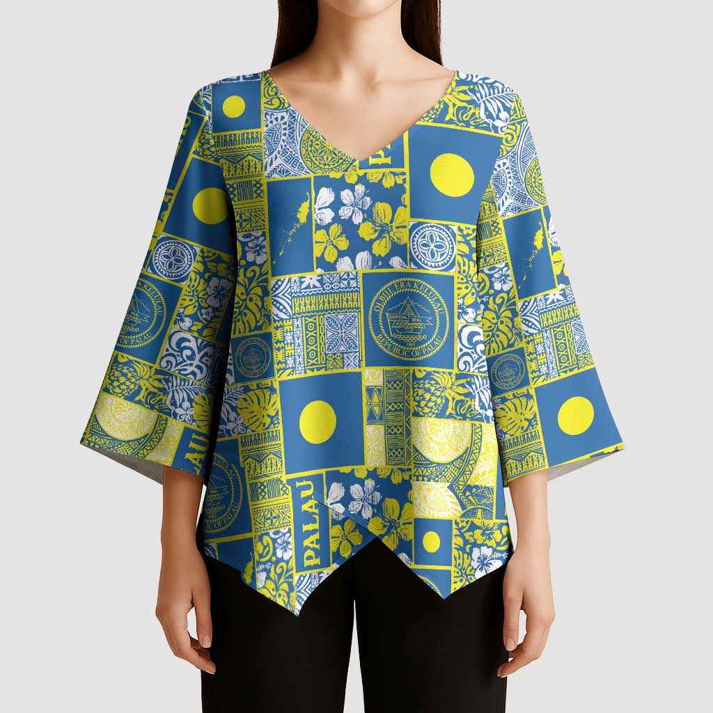 Palau Ungil Kurismas Kimono Sleeve Blouse Pacific Patchwork Xmas Vibes LT9 - Polynesian Pride