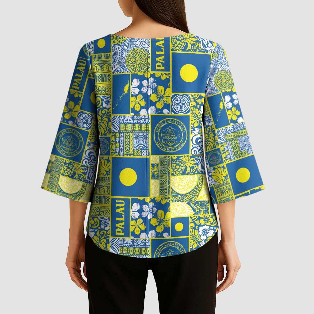 Palau Ungil Kurismas Kimono Sleeve Blouse Pacific Patchwork Xmas Vibes LT9 - Polynesian Pride