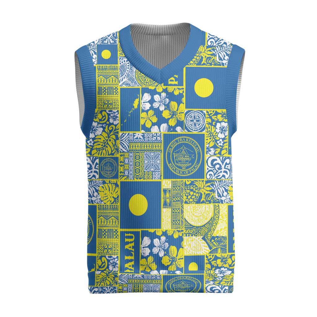 Palau Ungil Kurismas Christmas Knitted V-Neck Vest Pacific Patchwork Xmas Vibes LT9 Green - Polynesian Pride