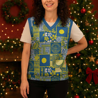 Palau Ungil Kurismas Christmas Knitted V-Neck Vest Pacific Patchwork Xmas Vibes LT9 - Polynesian Pride